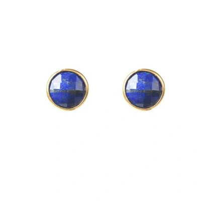 Latelita London Medium Circle Stud Earrings Lapis Lazuli Gold