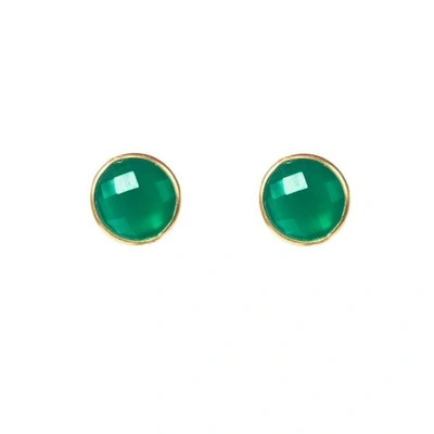 Latelita London Medium Circle Stud Earrings Green Onyx Gold