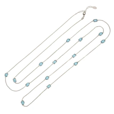 Latelita London Venice 120cm Long Chain Necklace Silver Blue Topaz