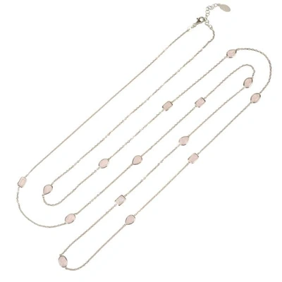 Latelita London Venice 120cm Long Chain Necklace Silver Rose Quartz