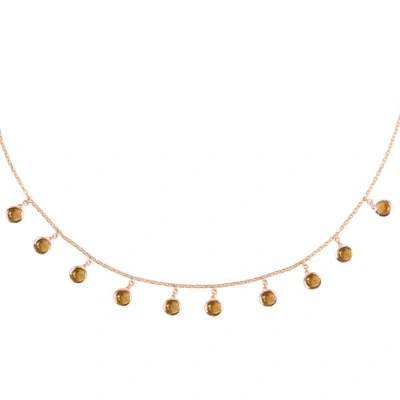 Latelita London Florence Round Gemstone Necklace Rosegold Smokey Quartz