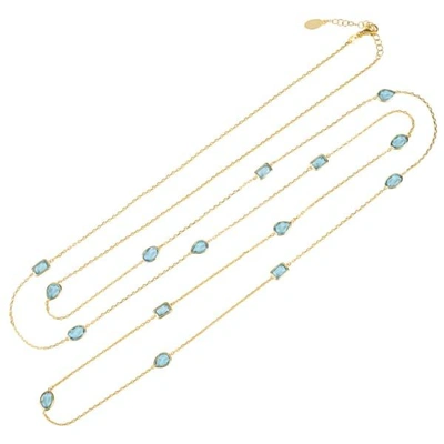 Latelita London Venice 120cm Long Chain Necklace Gold Blue Topaz