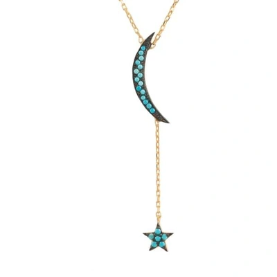 Latelita London Small Moon & Star Necklace Gold Turquoise