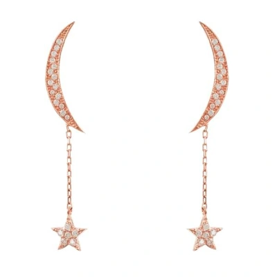 Latelita London Moon & Star Earrings Rosegold White Cz