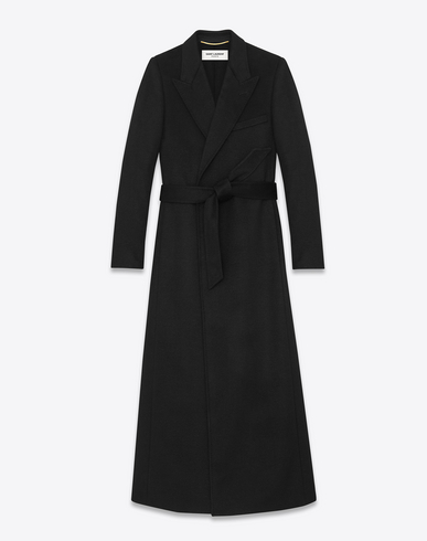 Saint Laurent Long Double Breasted Robe Coat In Black Cashmere | ModeSens