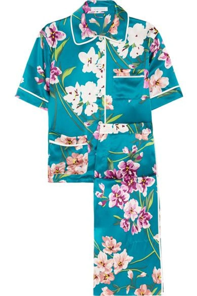 Olivia Von Halle Daria Printed Silk-satin Pajama Set In Jade Print