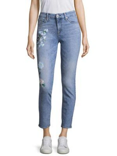 7 For All Mankind The Ankle Skinny In Radiant Wythe W Floral In Radiant Wythe Floral