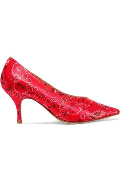 Mr By Man Repeller Printed Satin Pumps In Red