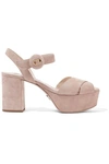 Prada Suede Platform Sandals In Beige