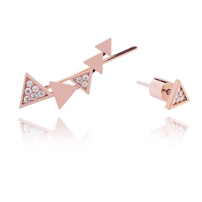 Astrid & Miyu Black Magic Triangle Earrings In Rose Gold In Copper