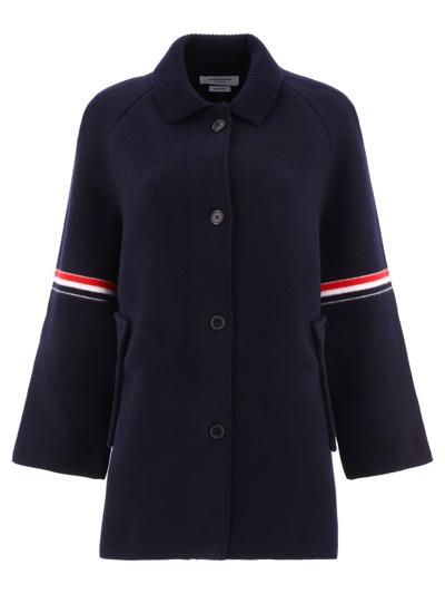 Thom Browne Armbands Cropped Car Coat In Blue