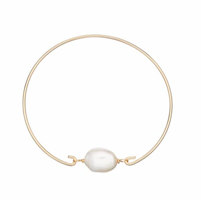 Lily & Roo Gold Large Single Pearl Bangle
