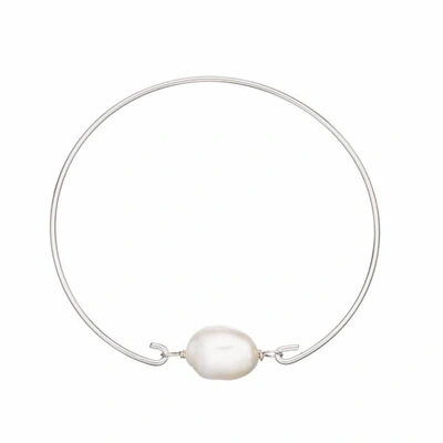 Lily & Roo Sterling Silver Large Single Pearl Bangle