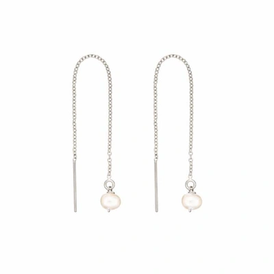 Lily & Roo Sterling Silver Single Pearl Drop Threader Earrings