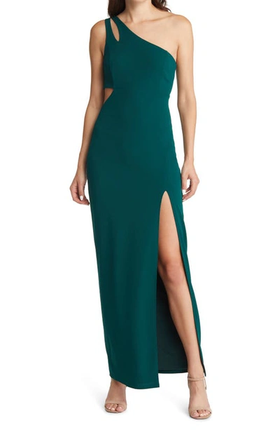 Lulus Simply Beautiful One Shoulder Column Gown In Dark Green