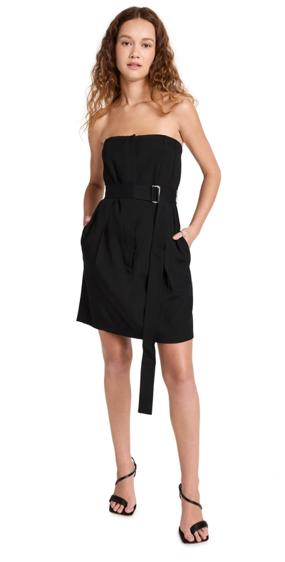 Victoria Beckham Strapless Belted Pleated Woven Mini Dress In Black