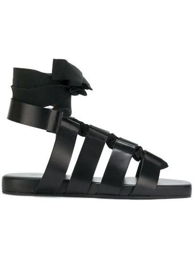 Jil Sander Wraparound Gladiator Leather Sandals In Black