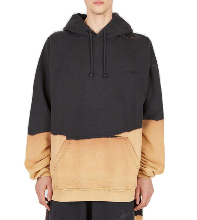 Vetements Logo-embroidered Bleached Cotton-blend Jersey Hoodie In Black