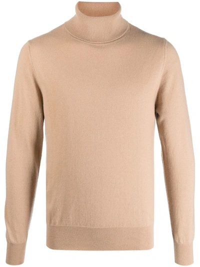 Allude Roll-neck Ribbed-trim Jumper In Nude