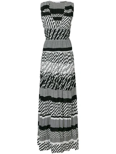 Tomas Maier Striped Knit V-neck Maxi Dress In Black/white