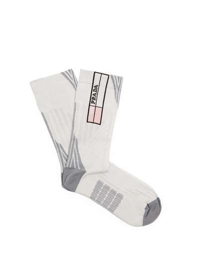 Prada Striped-geometric Jacquard Socks In White