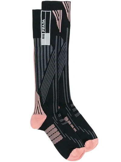 Prada Striped-geometric Jacquard Socks In Steel Grey
