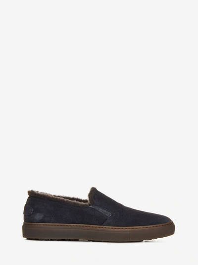 Brioni Shearling-lined Suede Slip-on Sneakers In Blue