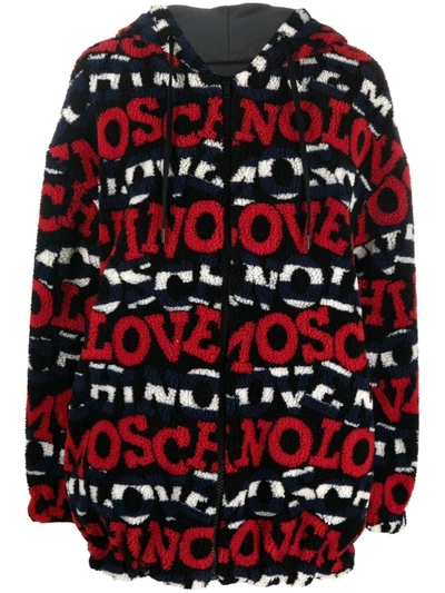 Love Moschino Shearling Effect Jacket With All Over Logo In Multicolor