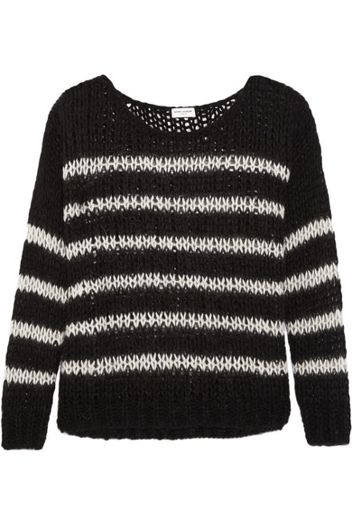 Saint Laurent Oversized Bateau Neckline Sweater In Black And Ivory Wool ...