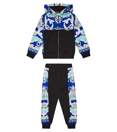 Versace Kids Baroque-print Panelled Cotton Tracksuit (6 Years) - Black