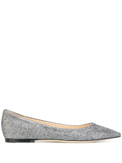 Jimmy Choo Romy Glittered Canvas Point-toe Flats In Grey