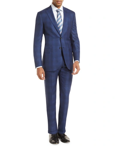 Brioni Plaid Two-piece Wool-blend Suit, Blue