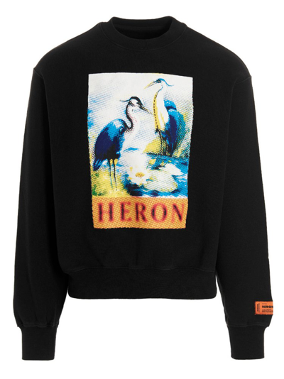 Heron Preston Halftone Heron Brand-print Cotton Sweatshirt In Black Navy Blue