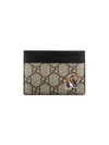 Gucci Gg Supreme Tiger-print Canvas Cardholder In Beige