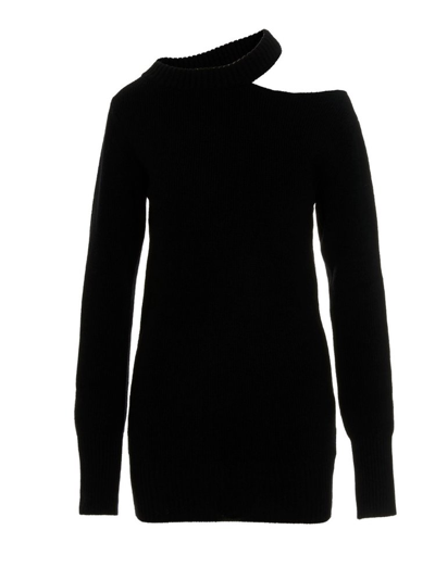 Sacai Cut-out Shoulder Rib-knit Sweater In Black