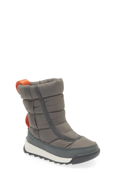 Sorel Kids' Whitney Ii Puffy Waterproof Boot In Quarry/ Sea Salt