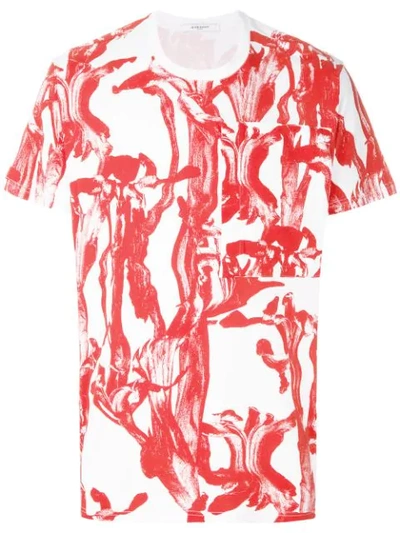Givenchy Iris Printed Satin Short Sleeve Shirt In White/red