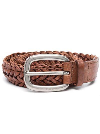 Golden Goose Braided Leather Color Belt In Brown