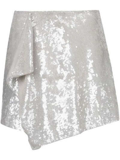 Alberta Ferretti Asymmetric Draped Sequin Skirt In Silver