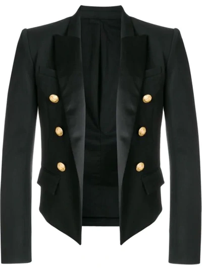 Balmain 6 Button Wool Spencer Jacket W/ Satin In Black | ModeSens