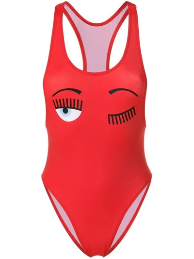 Chiara Ferragni Eyes Printed One Piece Swimsuit In Red