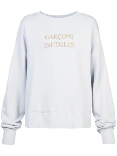 Garcons Infideles Distressed Cotton Sweatshirt In Light Blue