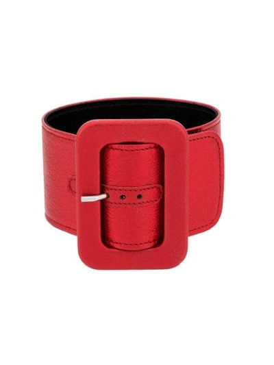 Attico Metallic Leather Ankle Cuffs In Red