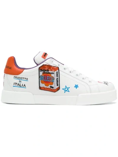 Dolce & Gabbana 20mm Graffiti & Patches Leather Sneakers In White