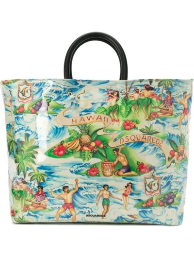 Dsquared2 Hawaii Printed Canvas & Pvc Tote Bag In Multicolor