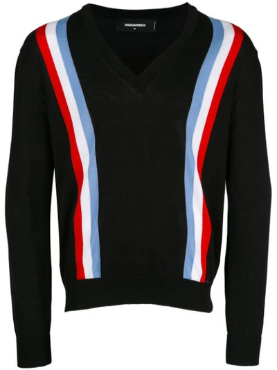 Dsquared2 Striped Cotton Knit Sweater In Black,multi
