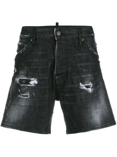 Dsquared2 Squared Crotch Cotton Denim Shorts In Black