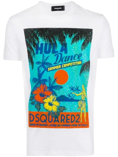 Dsquared2 Hula Dance Printed Cotton Jersey T-shirt In White