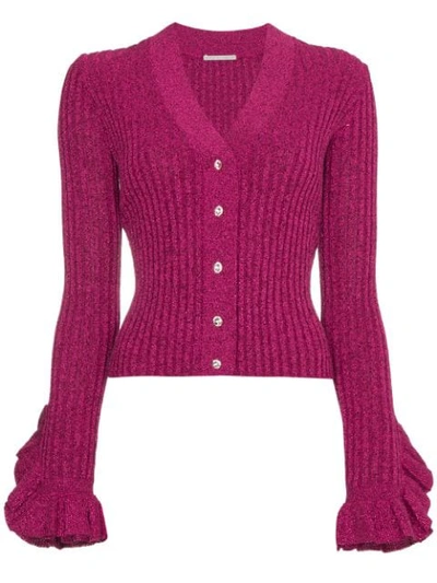 Marco De Vincenzo Knit Cardigan With Metallic Thread And Ruffles In Pink&purple
