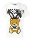 Moschino Playboy Teddy Bear Print Jersey T-shirt In White